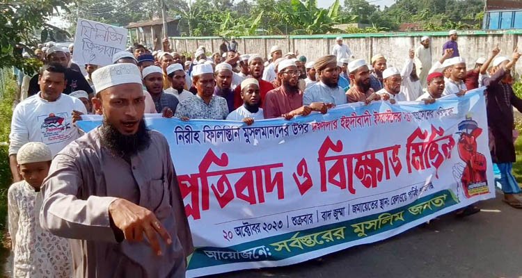 ফিলিস্তিনে হামলার প্রতিবাদে শায়েস্তাগঞ্জে বিক্ষোভ মিছিল