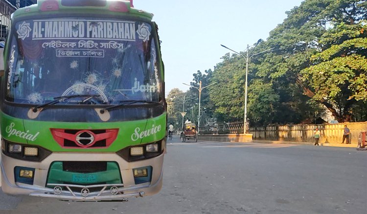 সিলেটে বাস ভা ঙ চু র করলো পিকেটাররা